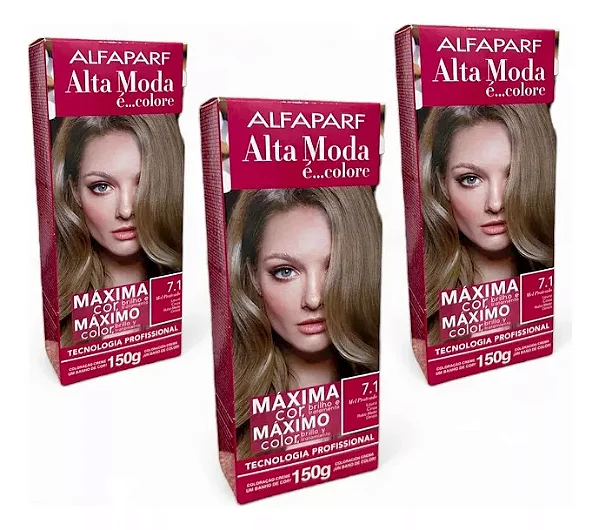 Kit Alta Moda 7.1 Louro Cinza Coloração Creme (3 Unidades) Alfaparf