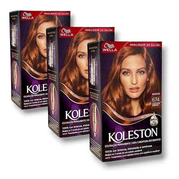 Kit Koleston Coloração Permanente Cor 674 Louro Escuro Acobreado  (3 Unidades)
