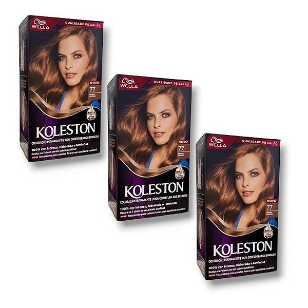 Kit Koleston Coloração Permanente Cor 77 Marrom Dourado  (3 Unidades)