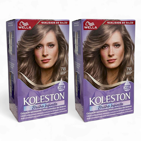 Tinta P/ Cabelo Koleston 718 Louro Médio Perolado - 2 Unidades