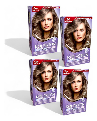 Tinta P/ Cabelo Koleston 718 Louro Médio Perolado - 4 Unidades