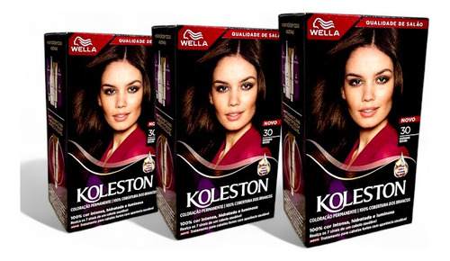 Tinta Para Cabelo Koleston Cor 30 Castanho Escuro - 3 Unidades