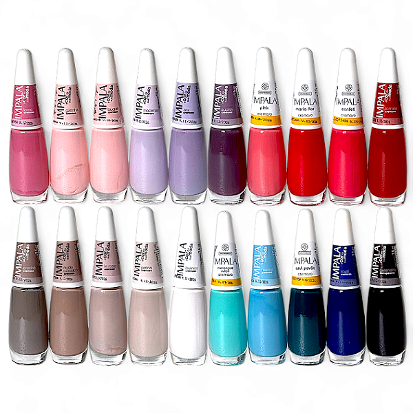 20 Esmaltes Cremosos Impala - Tons Claros, Médios, Azuis, Rosa - Coleção c/ Cores Clássicas Mais vendidas - Kit Manicure