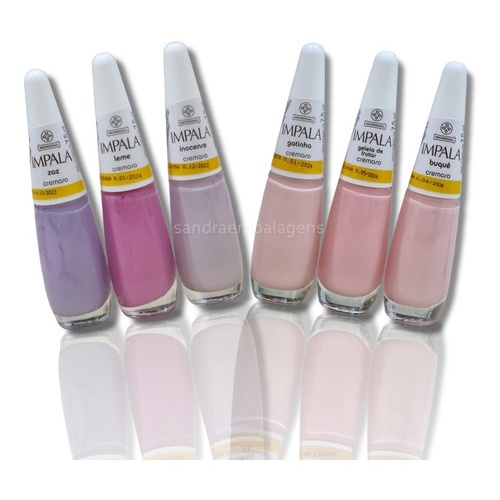 Kit 6 Esmaltes De Unha Claros Rosas Lilas Manicure Impala - ZAZ, LEME, GATINHA, INOSCENCE, BUQUE, GELEIA DE FRUTAS