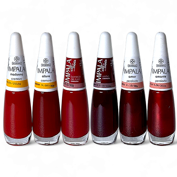 Kit 6 Esmaltes De Unha Tons Vermelhos Escuro Impala Manicure