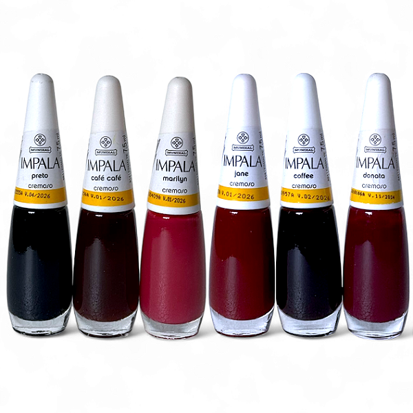 Kit 6 Esmaltes Unha Mais Vendidos Escuros Impala Manicure