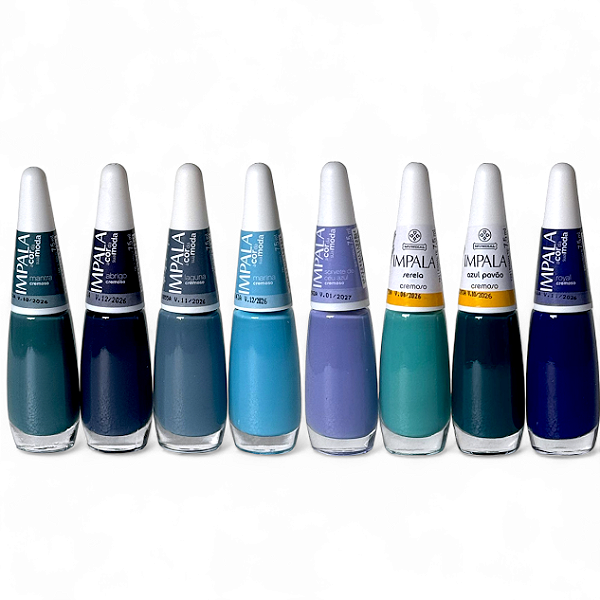 Kit Impala Seleção De Esmaltes Em Tons De Azul Para Manicure 8 Unidades