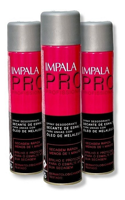 Spray Secante De Esmalte Impala Com Óleo De Melaleuca 400ml - Kit c/ 3 unidades -  Secagem Rápida - Combate Fungos e Bac