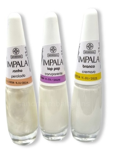 Kit Esmaltes Impala Branco Sonho Top Pop Francesinha 3 Unidades