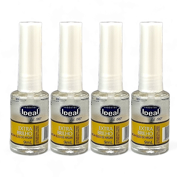 Ideal Base P/ Unhas Extra Brilho Argan 9ml Secagem Rápida Kit c/ 4 Unidades