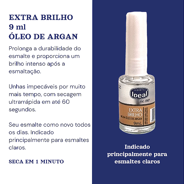 Ideal Base Para Unhas Extra Brilho Argan 9ml Secagem Rápida (Kit c/ 5 Unidades)