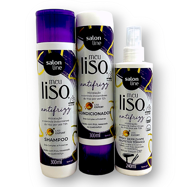 Kit Shampoo E Condicionador + Spray Defrizante Meu Liso Antifrizz Salon Line