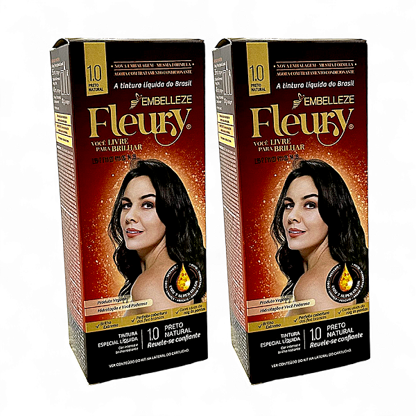 Tinta De Cabelo Fleury 1.0 Preto Natural - 2 Unidades