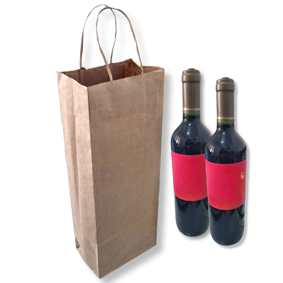 50 Sacolas Kraft Para Garrafas De Vinhos Bebidas 14x39x9
