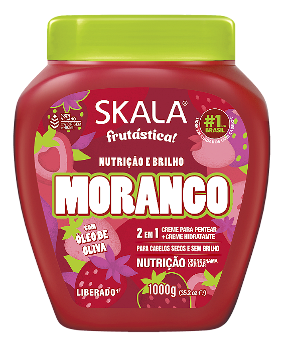Creme de Tratamento Skala Morango 1000g: Nutrição e Brilho para Cabelos Secos - Linha Frutástica
