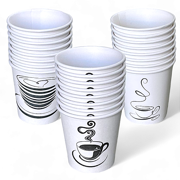 Copos De Papel Branco 100ml Térmico P/ Café Decorado - Kit c/ 150 Unidades