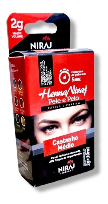 Henna Niraj Designer Sobrancelhas Castanho Médio - Kit Completo para Pele e Pelos com Henna e Fixador