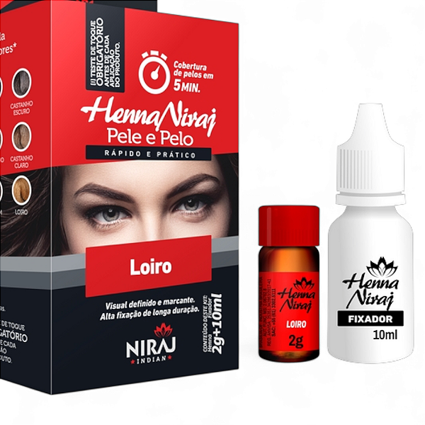 Henna Niraj Designer Sobrancelhas Loiro - Kit Completo para Pele e Pelos com Henna e Fixador