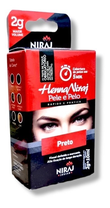 Henna Niraj Designer Sobrancelhas Preto - Kit Completo para Pele e Pelos com Henna e Fixador