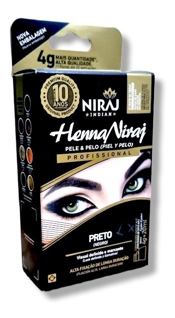 Henna Niraj Designer Sobrancelhas Preto para Pele e Pelos - Kit Completo de 4g + 20ml para Definição e Fixação