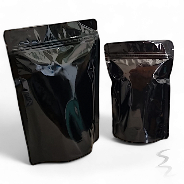 Kit 100 Embalagens Sacos Stand Up Pouch Preto Metalizado Brilhante com Fecho Zíper 12x19 - 350ml - Funcional e Moderna