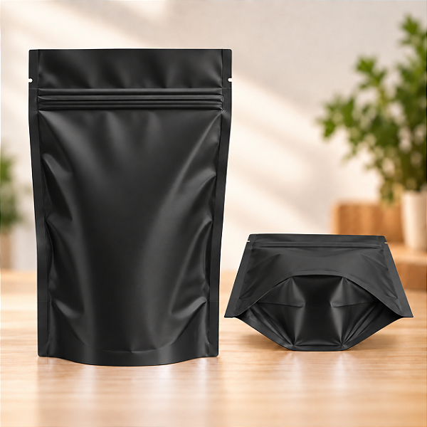 Kit 50 Sacos Stand Up Pouch Preto Fosco 1100ml 17x23,5x8cm com Zíper