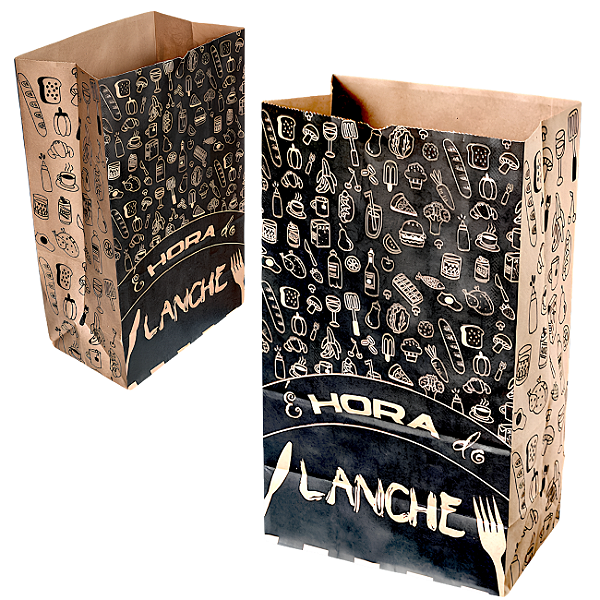 Kit 50 Sacos Kraft 23x39x14cm para Delivery - Hora do Lanche