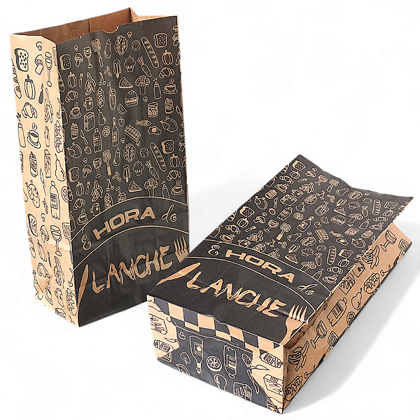 Kit com 500 Sacos de Papel Kraft 18x35x10 cm para Delivery - 'Hora do Lanche'
