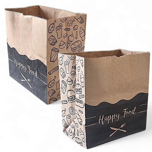 Kit com 250 Sacos de Papel Kraft 30x31x19 cm Happy Food - Delivery de Lanches e Refeições, Ideais para Restaurantes