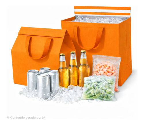 Kit 50 Sacola Térmica Média 15,5L (29x28x19cm) Delivery Impermeável Fita Abre e Fecha Embalagens Para Congelados, Bebida
