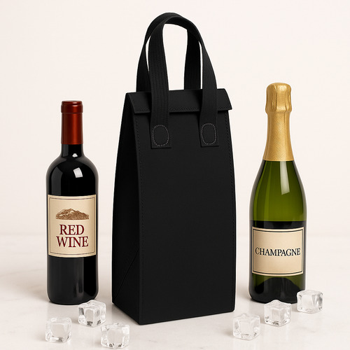 Kit 3 Sacola Térmica para Vinho Premium (35x12x10cm) Impermeável com Velcro Reutilizável Cooler Bebidas