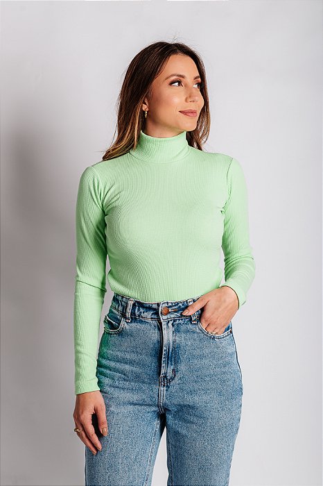 Blusa Térmica Canelada com Gola Verde
