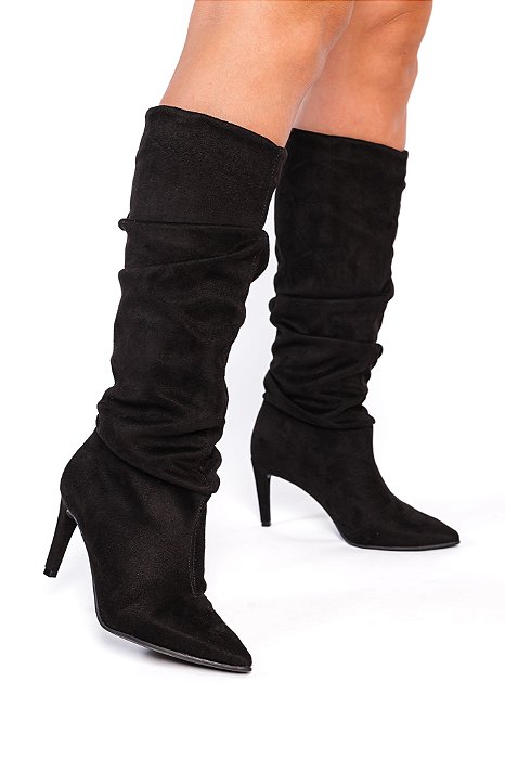 Bota Mara Slouchy em Suede Preta