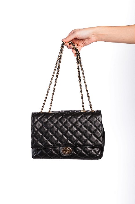 Bolsa Cléo em Couro Preta