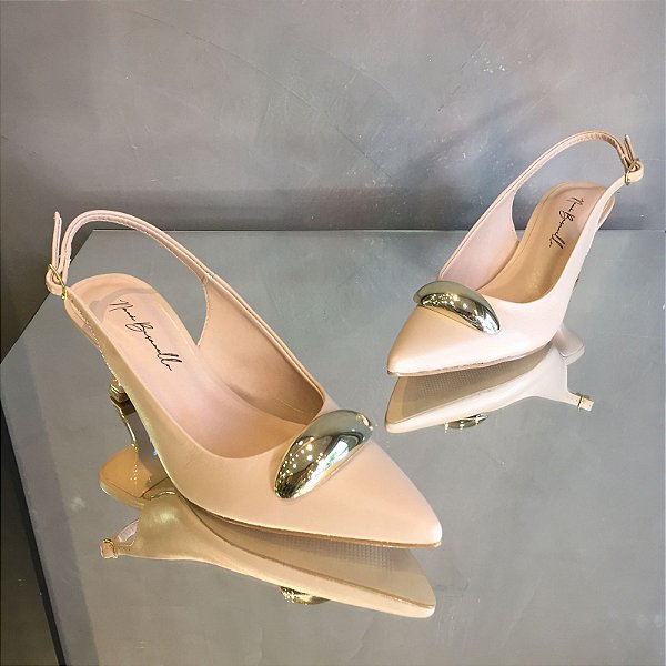 Scarpin Slingback em Couro Lenira Nude