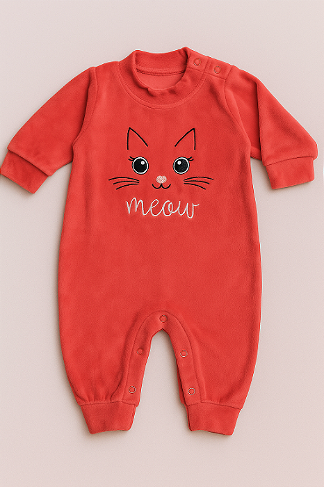 Macacão Plush Bebê Bordado Gatinha