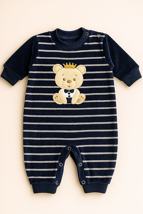 Macacão Plush Bebê Bordado Ursinho