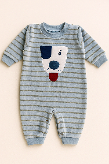 Macacão Plush Bebê Bordado Cachorrinho