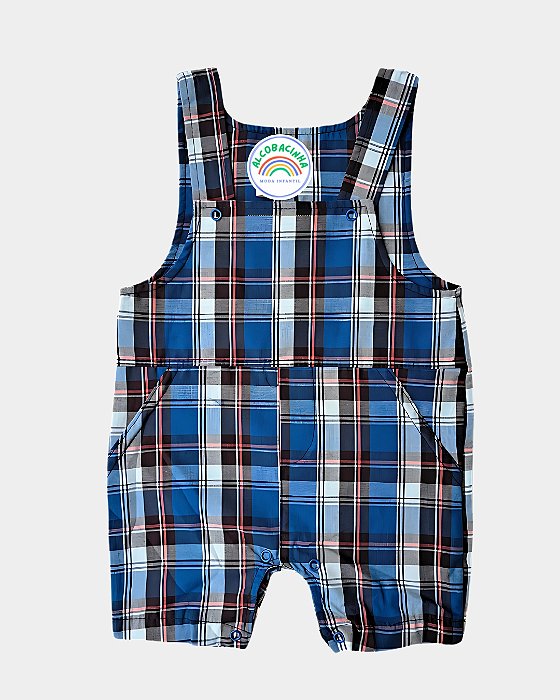 Macacão Jardineira Top Bebê Menino Xadrez