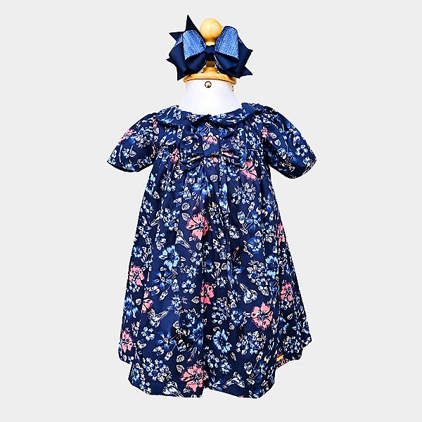 Vestido Festa das Flores Azul Marinho