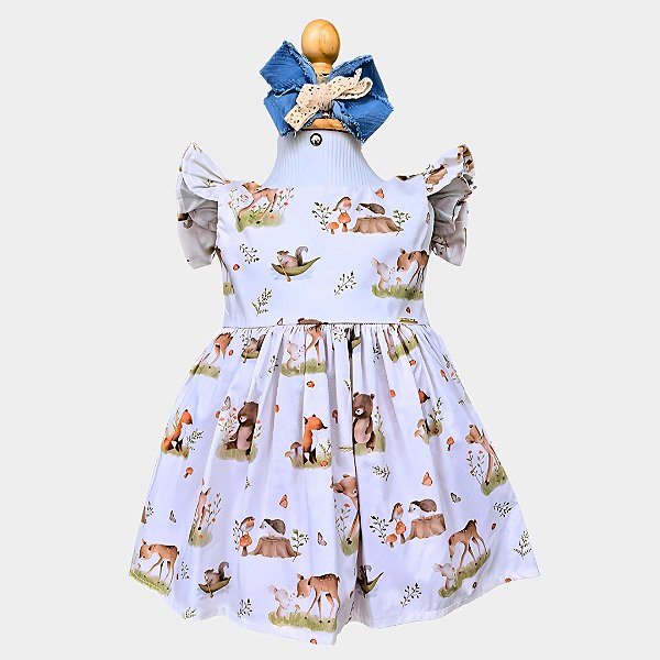 Vestido Bebê Safari Laços Nas Costas