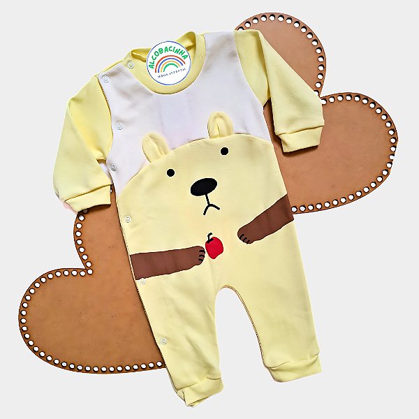 Macacão Bebê Menino 100% Algodão Estampa Ursinho 3D