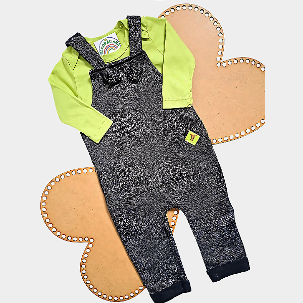 Jardineira com Body Manga Longa Verde Limão