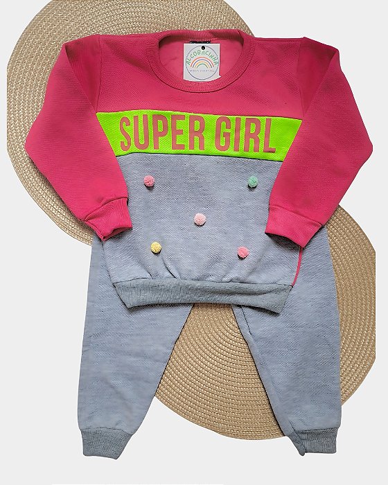 Conjunto Infantil Moletom Peluciado Super Girl