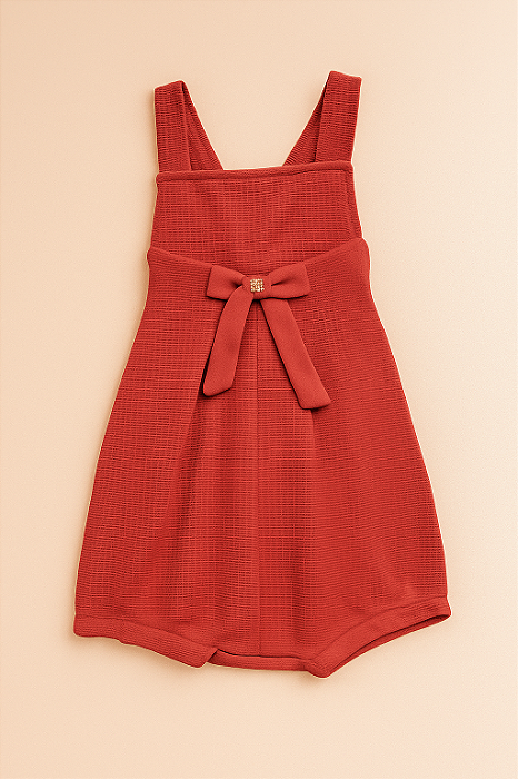 Macacão Curto Bebê Menina Encanto Detalhe Pérolas - Cor Terra