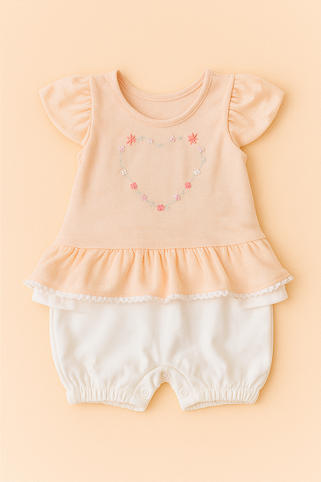Macacão Curto Bebê Menina Bordado Minilover