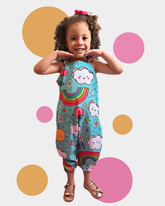 Macacão Infantil Saruel Arco-íris Verde 2 anos