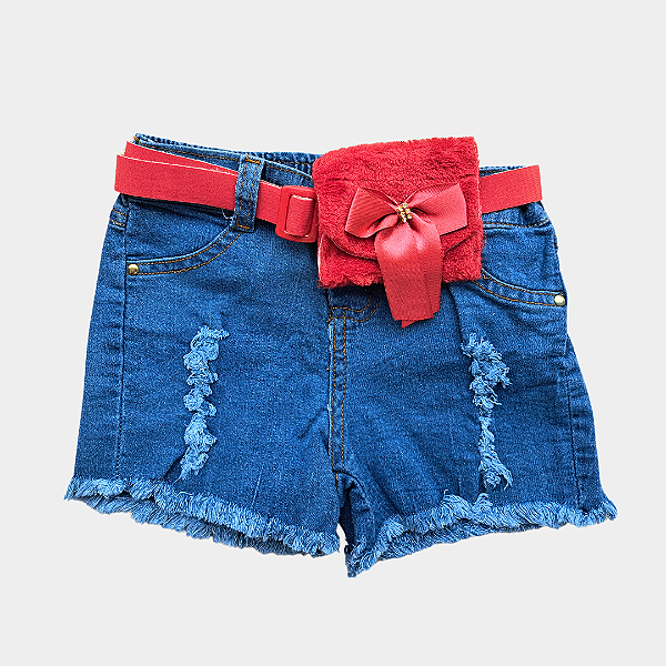 Shorts Jeans Infantil (acompanha cinto e bolsinha vermelha)