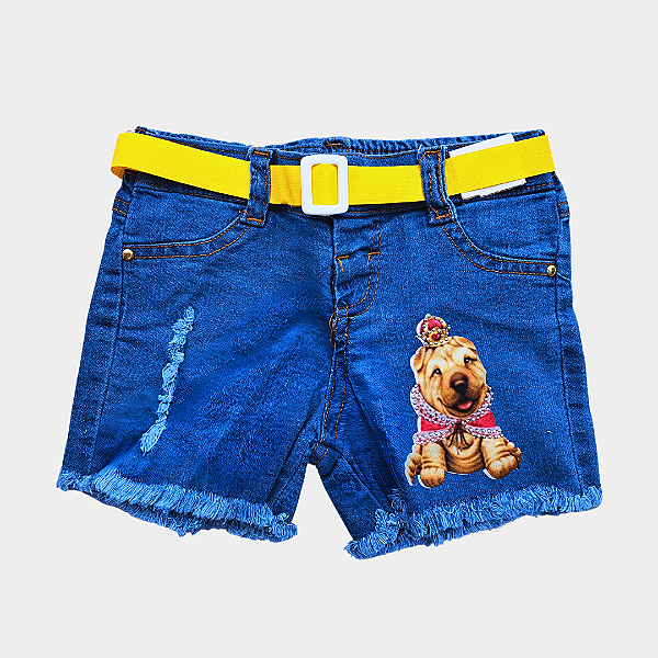 Shorts Jeans Infantil Cachorrinho Amarelo