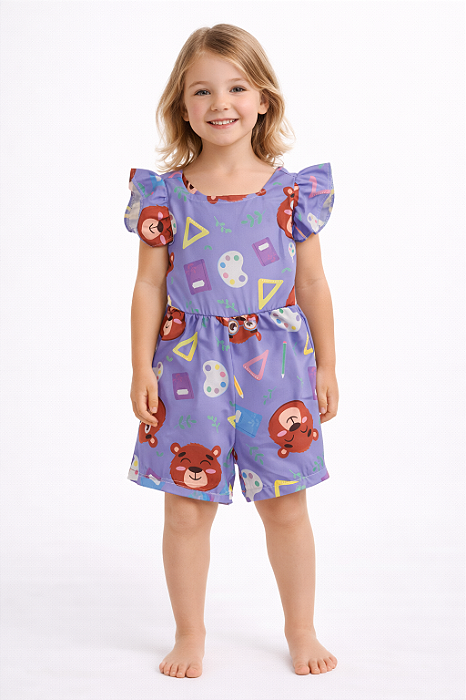 Macacão Infantil Meninas Ursinhos Lilás